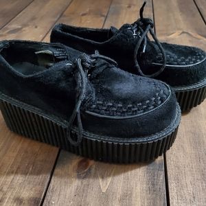 Demonia 3" Platform Creepers Black Fur Size 7 Suede Women's Shoes Goth Punk